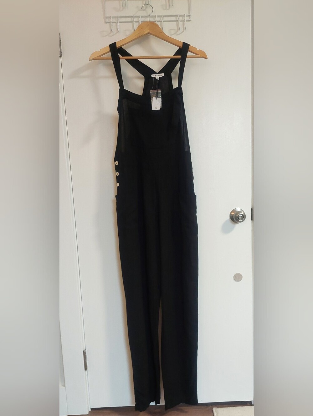 Black Wide-Leg Button Side Overall Jumpsuit